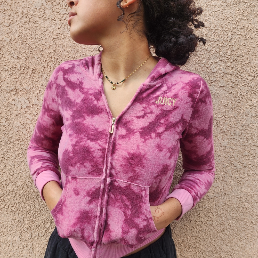 Juicy Couture Pink Tie Dye Terry Lightweight Zip Up Jacket, Sz kids 8/10, JR XS